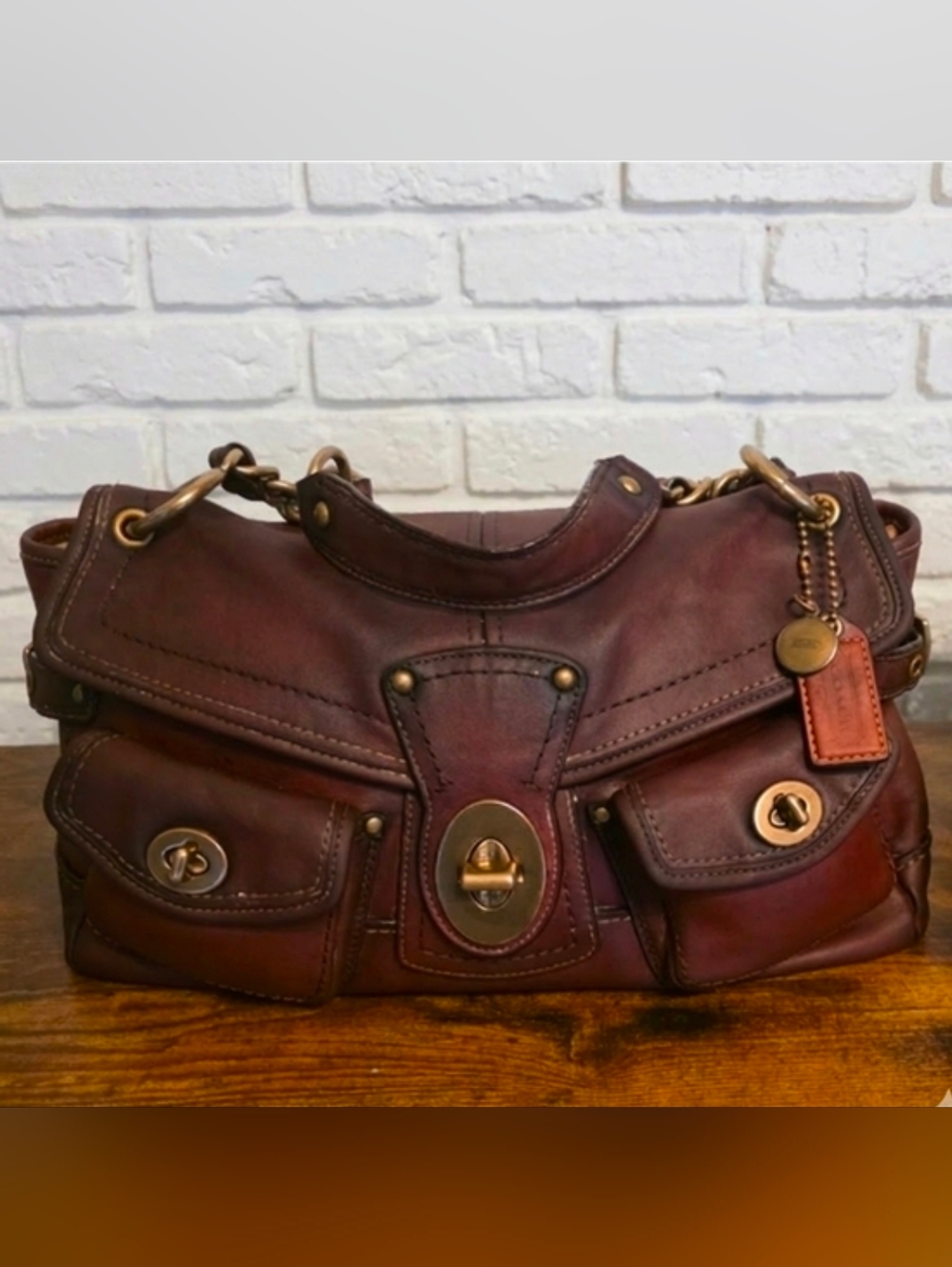 Coach 11128 Leather Shoulder Bag Brown Authentic